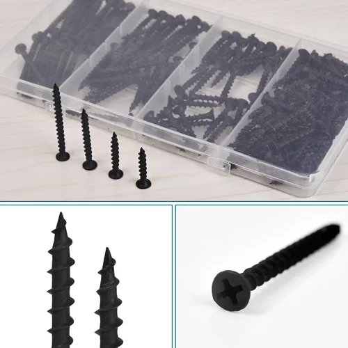 Vista 3 de Kit surtido de tornillos para paneles de yeso, 170 tornillos de madera negra, puntas Phillips, juego de tornillos de hoja de rosca gruesa, tornillos