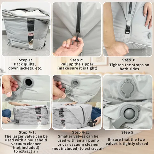 Vista 5 de Paquete de 2 bolsas reutilizables de compresión al vacío que ahorran espacio, impermeables, profesionales, IP67, bolsas de vacío con cremallera