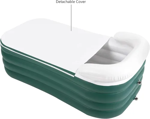 Vista 4 de Bañera inflable con bomba de aire eléctrica y soporte para tazas, bañera inflable portátil verde oscuro para interiores o exteriores, baño