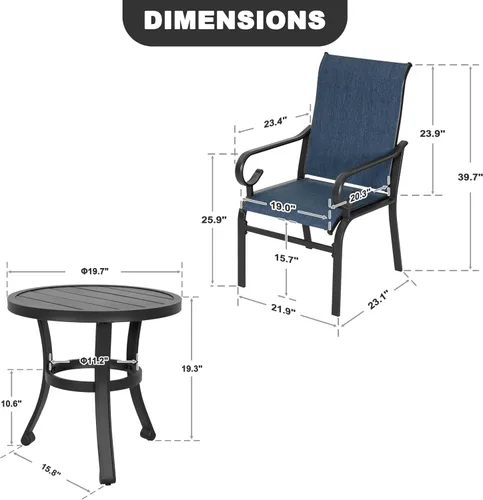 Vista 6 de NUU GARDEN 3-Piece Patio Bistro Set,2 Textilene Chairs and 1 Table,Blue and Black