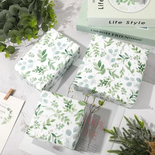 Vista 4 de 60 Sheets Greenery Tissue Paper Watercolor Green Leaves Art Tissue Spring Gift Wrapping Paper for Birthday Wedding DIY Crafts Gift Packing, 20 x 14