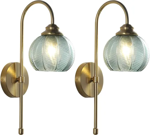 Vista 15 de KCO Lighting - Lámpara de pared vintage con globo de vidrio verde y brazo de latón cepillado - Aplique de globo grande, acabado dorado - Lámpara