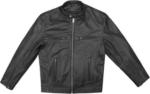 Vista 4 de Chaqueta de motociclista de cuero vacuno prémium para hombre con dos bolsillos ocultos