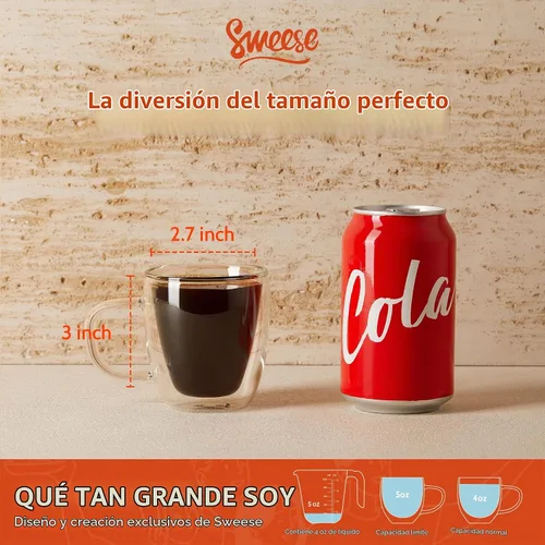 Vista 2 de Sweese Juego de 2 tazas de espresso de vidrio de doble pared de 5 oz, tazas de shot de espresso perfectas para capuchino, latte, té