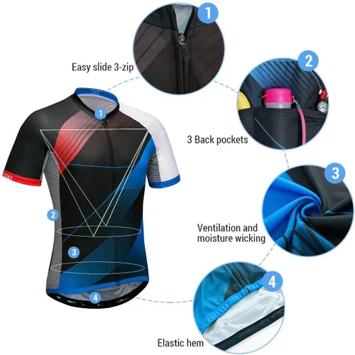 Vista 4 de wantdo Camisetas de ciclismo para hombre, camisetas de ciclismo de montaña MTB Jersey de manga corta Camisetas de ciclismo transpirable de secado