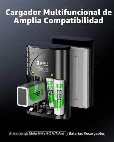 Vista 2 de EBL Cargador Rápido Inteligente AA AAA para Pilas Recargables AA AAA 9V Ni-MH Ni-CD