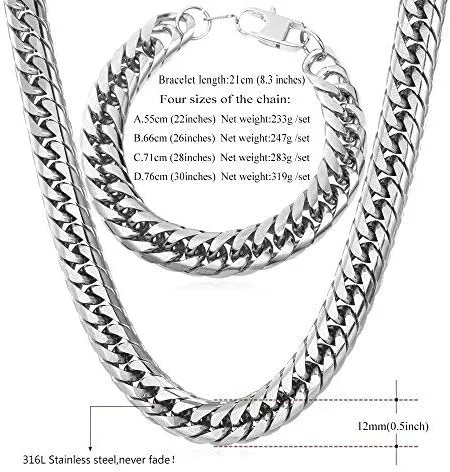 Vista 2 de U7 - Collar de eslabones cubanos para hombre, cadena de acero inoxidable Franco Curb, collares chapados en platanegrooro de 14 quilates para hombres
