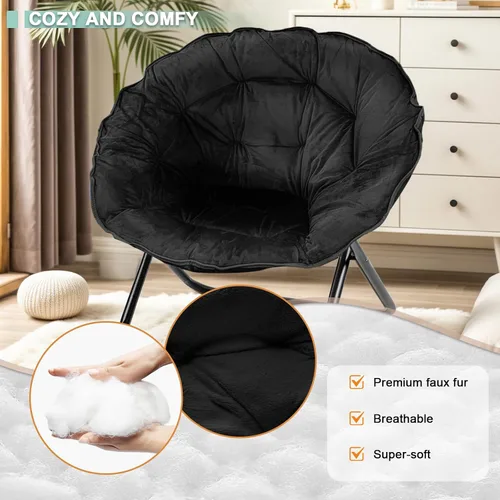 Vista 3 de Silla plegable, silla platillo con marco de metal, cómodas sillas de luna para dormitorio, sala de estar, apartamentos, camping, descanso, jardín