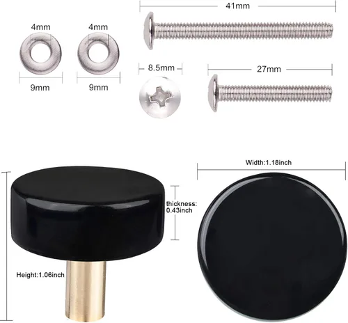 Vista 2 de Amogeeli 4 pomos de latón de obsidiana negra con tornillos, mango redondo decorativo para cajón de gabinete