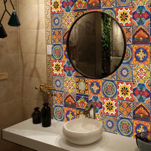 Vista 5 de 20 calcomanías de azulejos de 4 x 4 pulgadas, autoadhesivas, impermeables, extraíbles, estilo mandala, azulejos en muro para cocina, baño, muebles