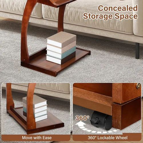 Vista 6 de Redriver 24" C Shaped Side Table, Wooden C-Shaped End Table Natural
