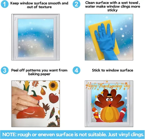 Vista 4 de Decoración de Acción de Gracias para ventana, 10 hojas de calcomanías de ventana de Acción de Gracias para niños, hogar, oficina, aula, fiesta