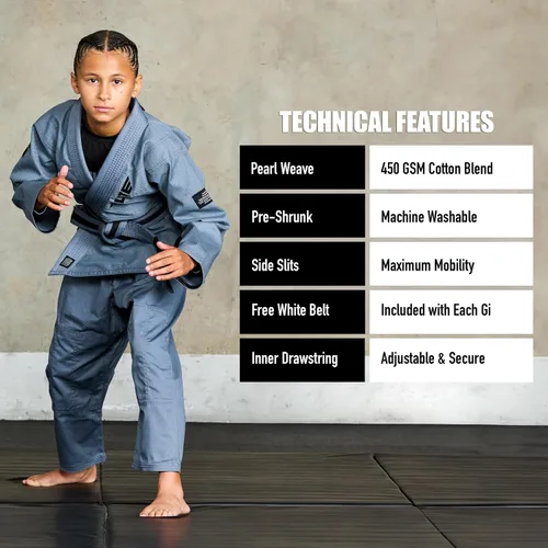 Vista 5 de Elite Sports Kids BJJ GI - Kimono brasileño Jiujitsu Gi con tela preencogida y cinturón, para niños y jóvenes, aprobado por la IBJJF