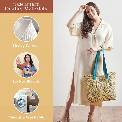 Vista 3 de Maison d' Hermine - Bolsa de lona de algodón reutilizable para mujeres, con asa para el hombro, bolsas a granel para compras y viajes