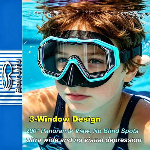 Vista 2 de Kids Swim Goggles 4‑16, 3‑Window Shatter‑Resistant Anti‑Fog, 180‑Degree Panoramic View with Nose Cover