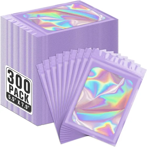 Vista 54 de ANZNKU Paquete de 300 bolsas multicolor para bolígrafos, bolsas holográficas de Mylar con ventana transparente, bolsas de embalaje a prueba