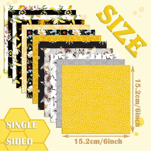 Vista 3 de Paquete de papel de origami con patrón de abeja, 24 hojas de una cara de 6 x 6 pulgadas, fondo de miel, álbum de recortes de panal de abeja, papel