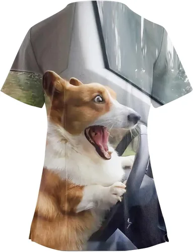 Vista 2 de Camiseta de manga corta con estampado de animales 3D para mujer, talla grande, para senderismo, con bolsillo