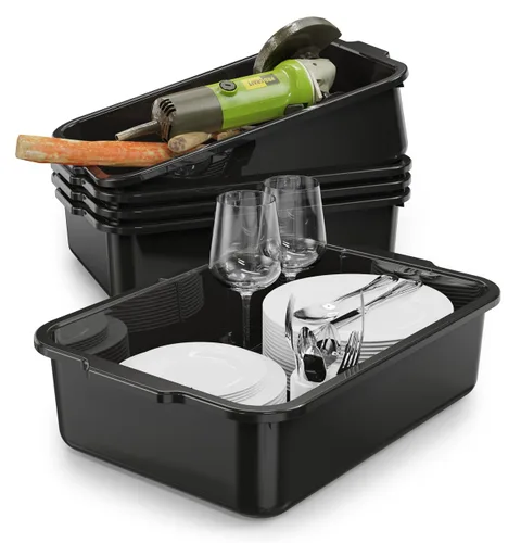 Vista 13 de Caja de 5 tinas de autobús comercial/bolsa de transporte, plástico negro con asas, lavabo 8 litros