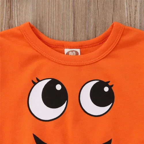 Vista 5 de Vestido de princesa de Halloween para niña, diseño de calabaza, sonrisas de calabaza, lunares, falda de tul con lazo, vestidos de fiesta