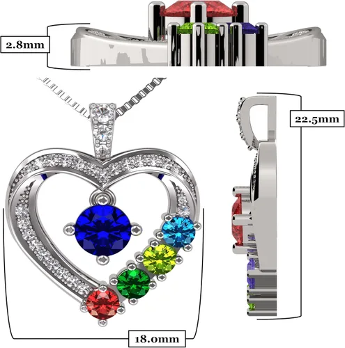 Vista 2 de Central Diamond Center Collar con piedra natal de corazón para madre e hijo con 1-6 piedras preciosas de imitación en plata de ley, oro de 10