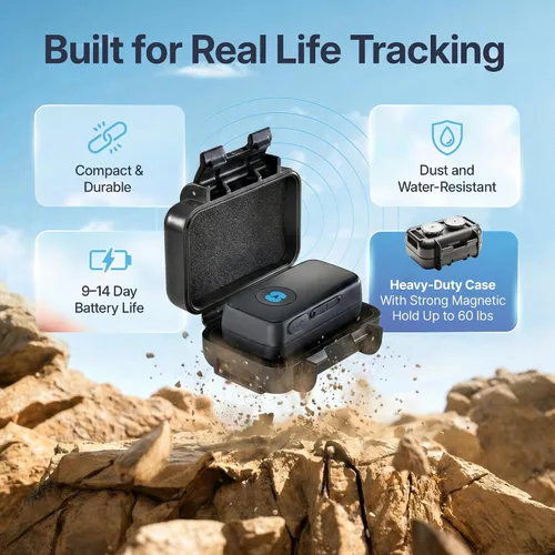 Vista 6 de Spy Tec Atlas GPS Tracker para vehículos y niños Batería de hasta 14 días de duración Geofencing, Mini GPS portátil en tiempo real con soporte