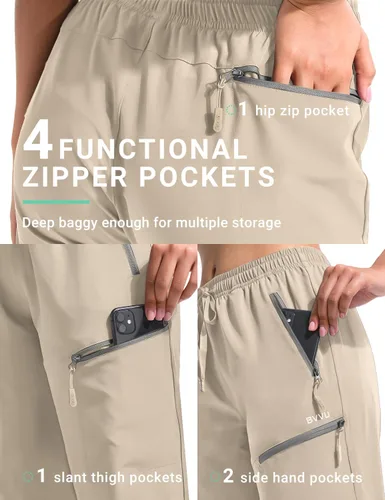 Vista 26 de BVVU Pantalones cargo capri de senderismo para mujer, ligeros, de secado rápido, pantalones deportivos impermeables para exteriores, pantalones