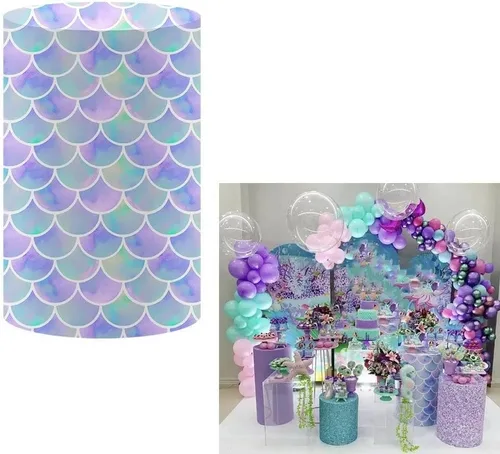 Vista 9 de Fundas cilíndricas con purpurina azul marino para fiestas, cubierta de pedestal, sirena subacuática, regalos de fiesta de cumpleaños, baby shower