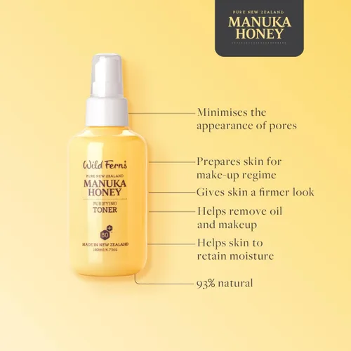 Vista 5 de Wild Ferns Tónico purificador de miel de manuka, 93% natural, 4.7 fl oz Aloe Vera, arándano, hamamelis, 93% natural