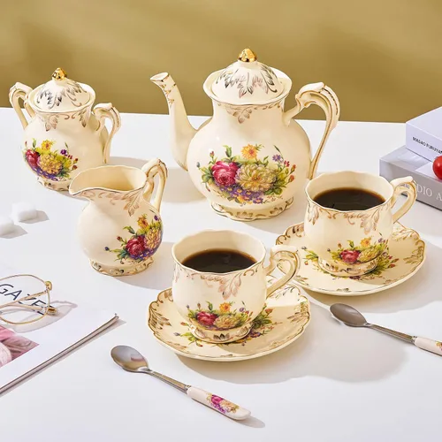 Vista 4 de Juego de 2 tazas de té y platillos de 8 onzas (floral colorido)