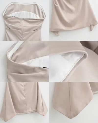 Vista 4 de Y2k - Vestido de satén para mujer, vestido sin tirantes para mujer, vestido de tubo de moda, vestidos sexy para mujer