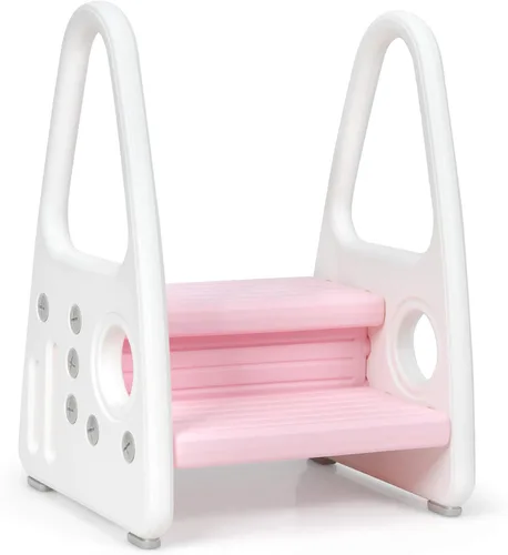 Vista 11 de Costzon Taburete auxiliar ajustable de 2 pasos para niños pequeños con asas de seguridad y almohadillas antideslizantes, escalera de plástico