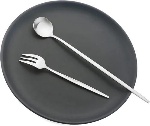 Vista 5 de Juego de 6 tenedores de postre de acero inoxidable de 3 dientes, juego de tenedores para frutas y tartas, 5.31 pulgadas, color plateado