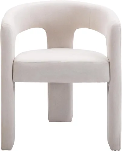 Vista 46 de Silla moderna de comedor en barril, silla de cocina acentuada tapizada en cuero sintético con brazos, silla lateral cómoda para sala de blanco