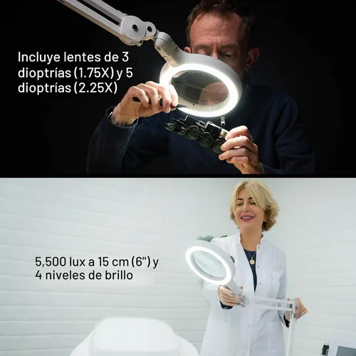Vista 6 de Omega 5 - Lámpara de aumento LED de alta calidad con lentes de vidrio intercambiables, brazo ajustable e interruptor de atenuación