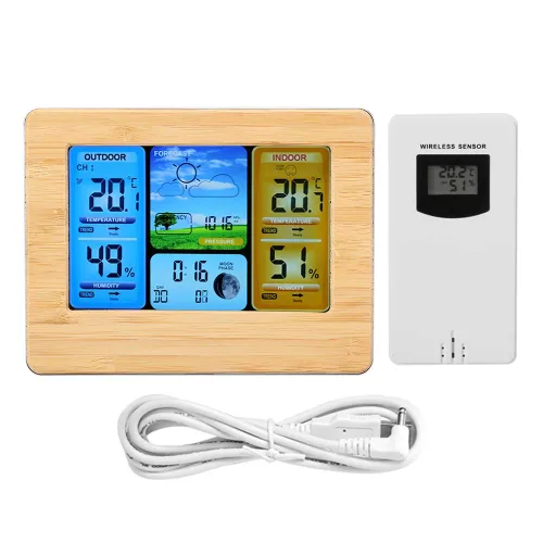 Vista 7 de Bewinner Estación meteorológica para interiores y exteriores, estación meteorológica digital LCD, reloj portátil para montaje en pared o termómetro
