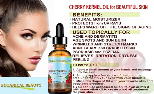 Vista 3 de Botanical Beauty Aceite de cereza. Aceite portador prensado en frío 100% puro/natural/refinado/sin diluir para cara, cuerpo, pies, cabello, masaje