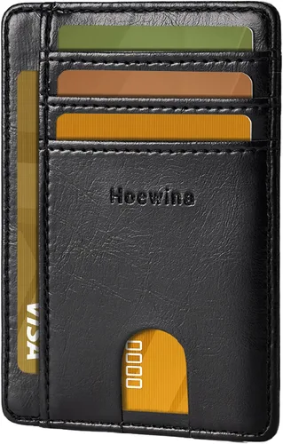 Vista 28 de Hoewina Cartera delgada para hombre, bolsillo frontal minimalista con bloqueo RFID, billetera de cuero delgada para tarjetas de viaje, regalos