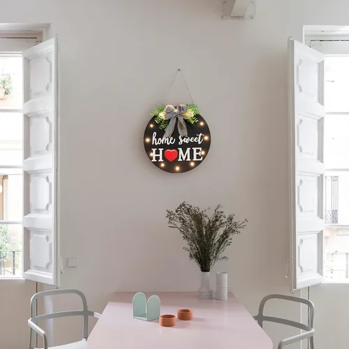 Vista 9 de Señal de bienvenida intercambiable para puerta delantera con 14 iconos cambiables, letrero de pared de madera rústico para porche delantero de casa