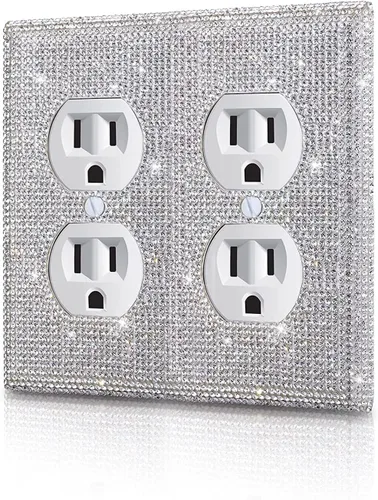 Vista 38 de Placa decorativa de interruptor de luz con diamantes de imitación brillantes en rosa y plata, cubierta de placa de pared con diamantes de imitación