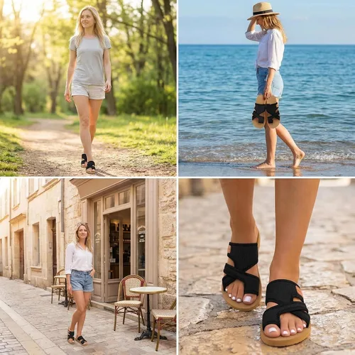 Vista 8 de Tatumaie Sandalias ortopédicas para mujer, de malla hueca, con soporte de arco, cómodas, para playa, planas, con anillo para los dedos del pie