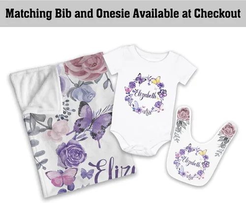 Vista 6 de AVIClothes Manta de bebé niña personalizada, mantas personalizadas con diseño de mariposas y flores, manta de bebé con nombre para niña, 30 x 40