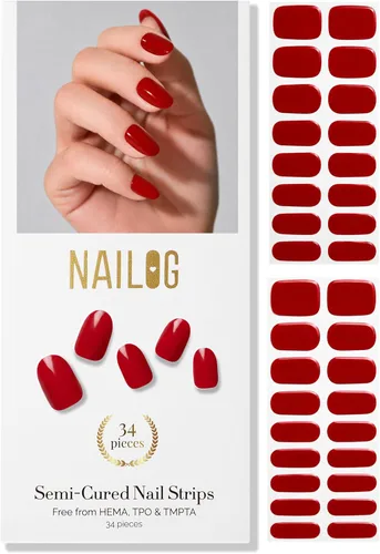 Vista 10 de NAILOG - Tiras de uñas de gel semicuradas 34 piezas Compra 2 y obtén 1 lámpara ultravioleta Calcomanías de esmalte de uñas duraderas con acabado