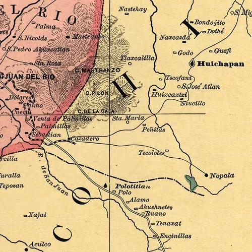 Vista 4 de Mapa de queraetaro from Atlas mexicano Circa 1884 – 32" alta X 24" de ancho (813 mm Alta X 610 mm de ancho)