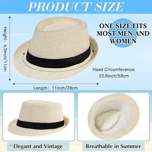 Vista 2 de Hicarer 12 sombreros de paja para mujer, sombrero Derby para hombre, sombrero de ala ancha, sombreros de Panamá de verano para playa, boda, fiesta