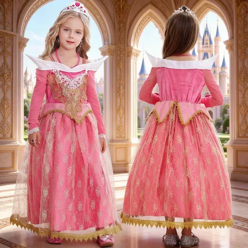 Vista 4 de Disfraz de princesa para niñas, trajes de vestir rosas