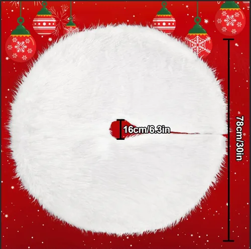 Vista 3 de Falda de árbol de Navidad de 30 pulgadas, falda de árbol de Navidad blanca de piel sintética, decoración de árbol de Navidad, tapete de felpa