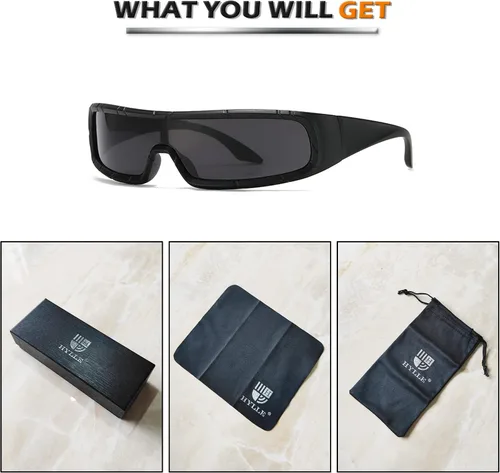 Vista 5 de Y2K Futuristic Wrap Around Sunglasses Women Men Trendy Cyberpunk Visor Sunglasses Monoblock Cyclops