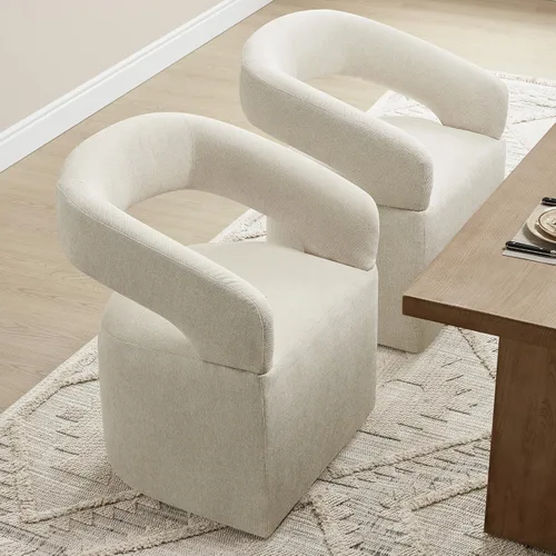 Vista 10 de KISLOT Juego de 1 sillas de comedor tapizadas con ruedas, color beige crema