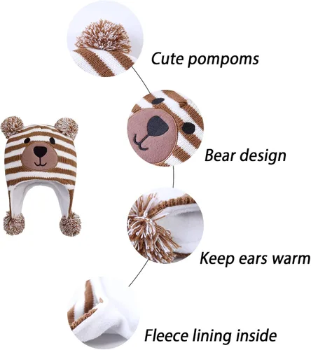 Vista 5 de LANGZHEN Gorro de invierno para niños pequeños gorro cálido con forro polar para bebés y niñas